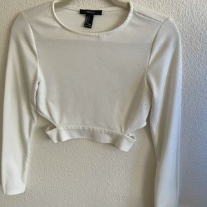 White long crop top with design cuts on sides